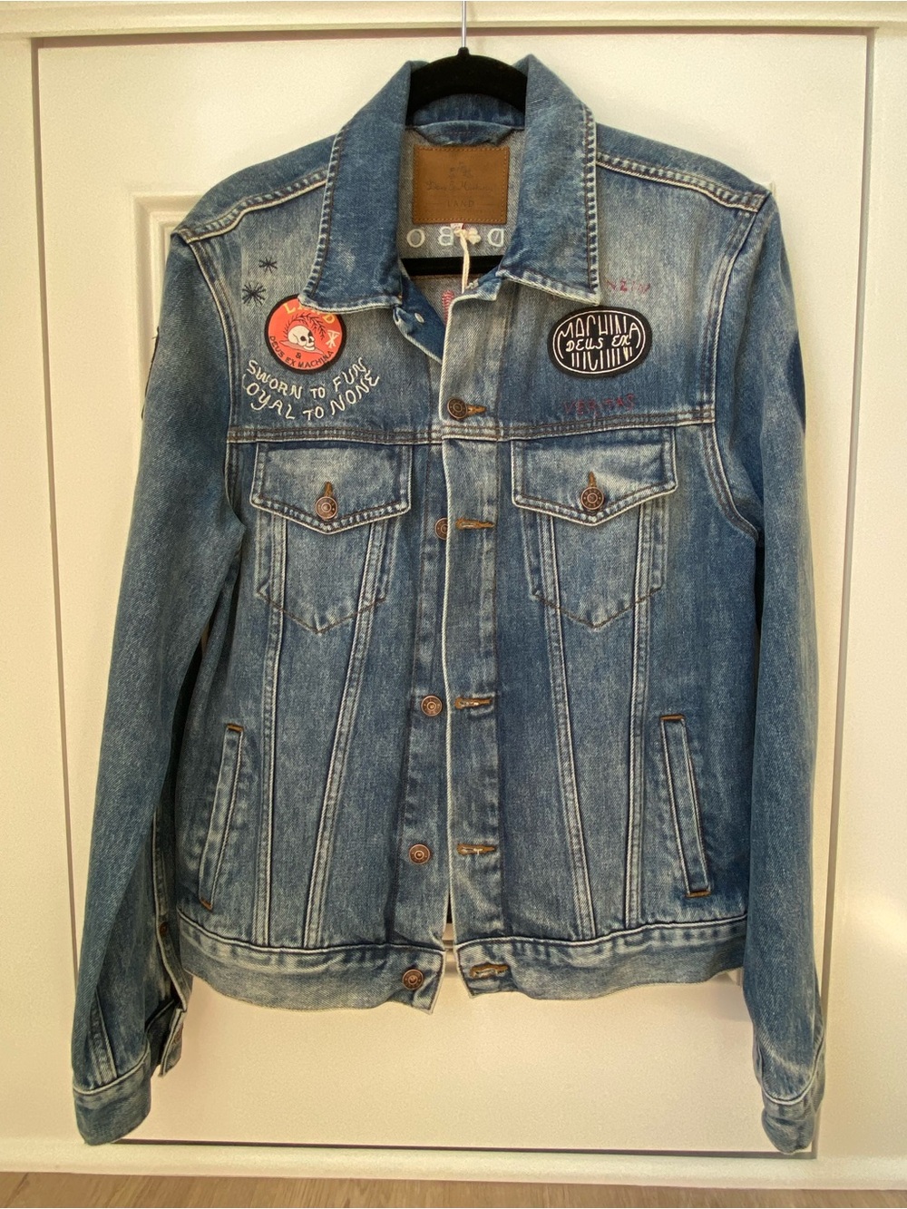 Deus Ex Machina Indigo Blue Denim Moto Style Jacket with Patch Details